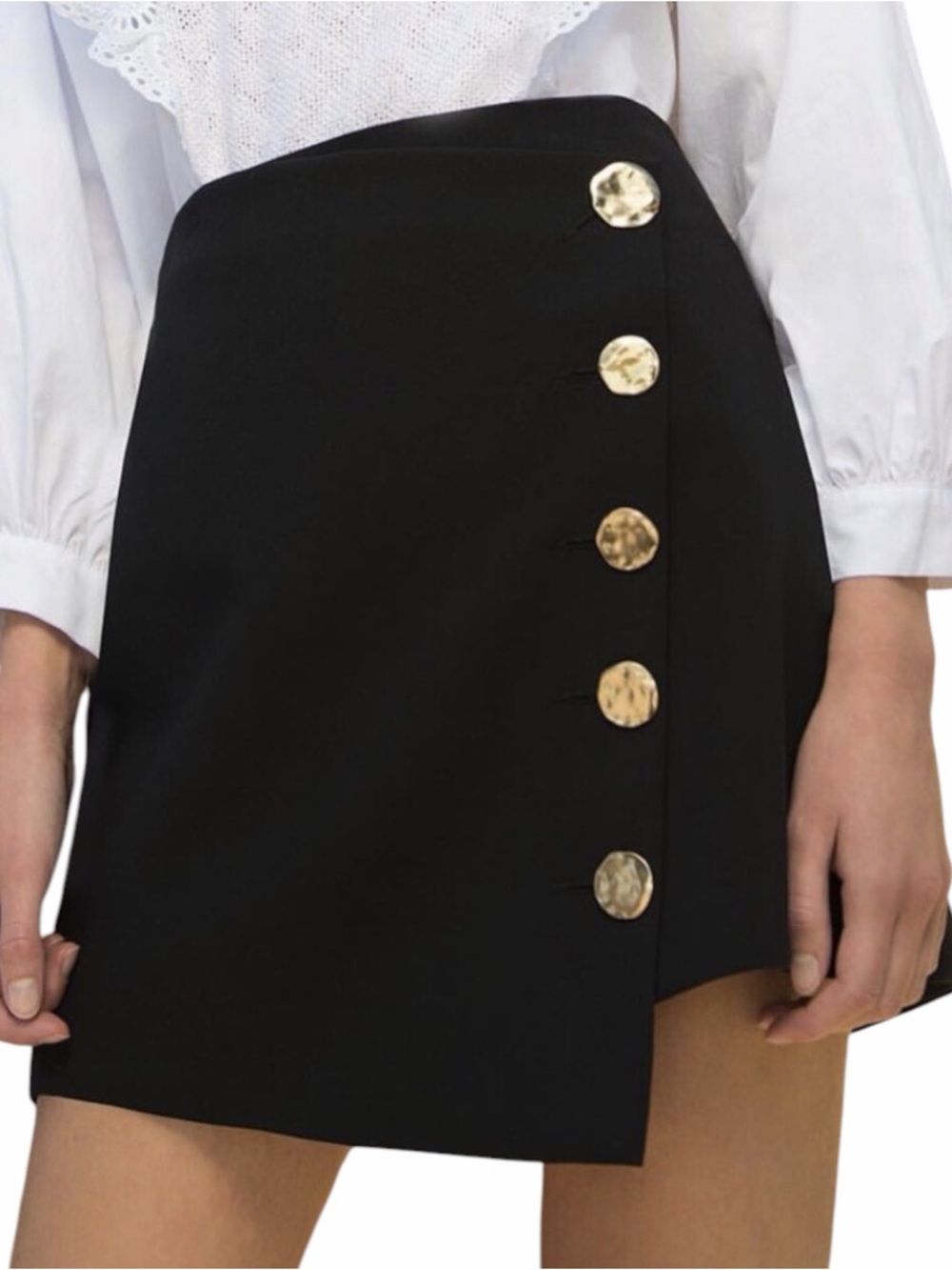 Pixie Market Button Mini Skirt Size S Small Black Large Statement Gold Buttons